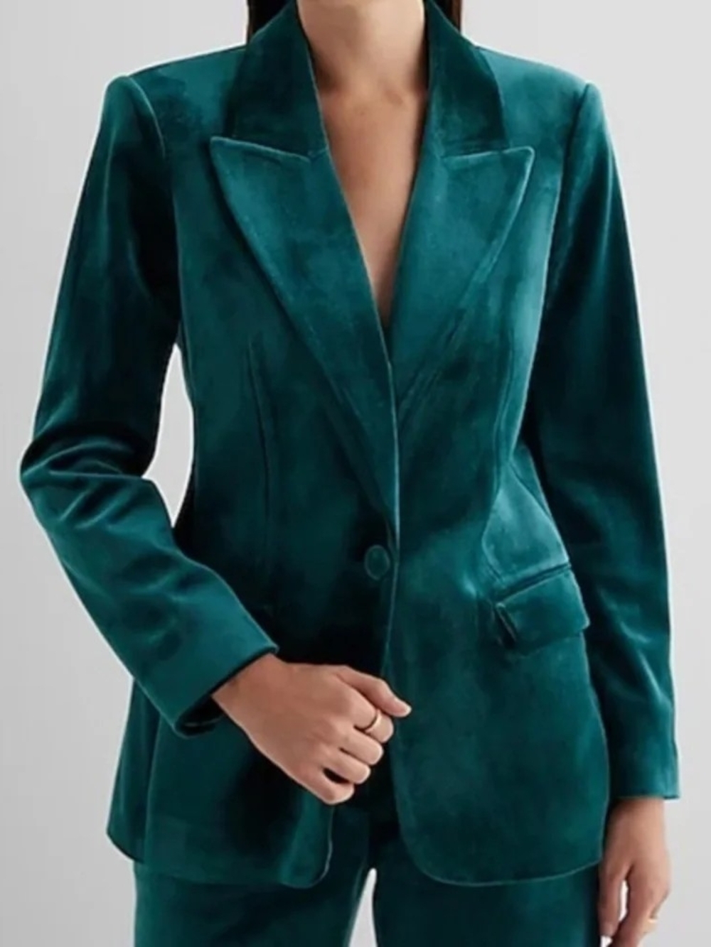 Express Velvet Tailored Blazer Jacket - Teal Green - Picture 5 of 5
